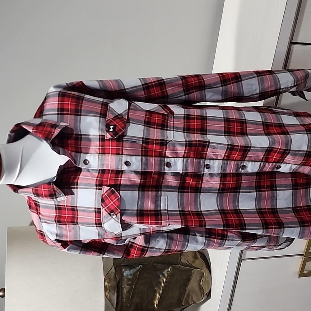 Under Armour Plaid Red & Cream Button Down Shirt